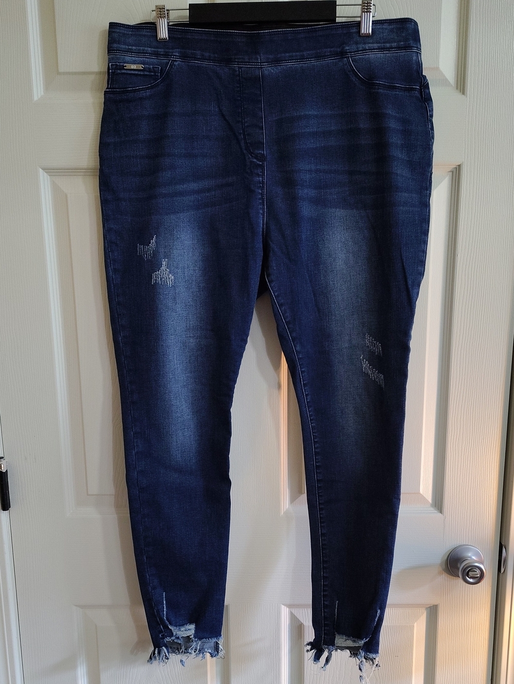 Coco + Carmen Indigo Slim Jeans with Frayed Ankles